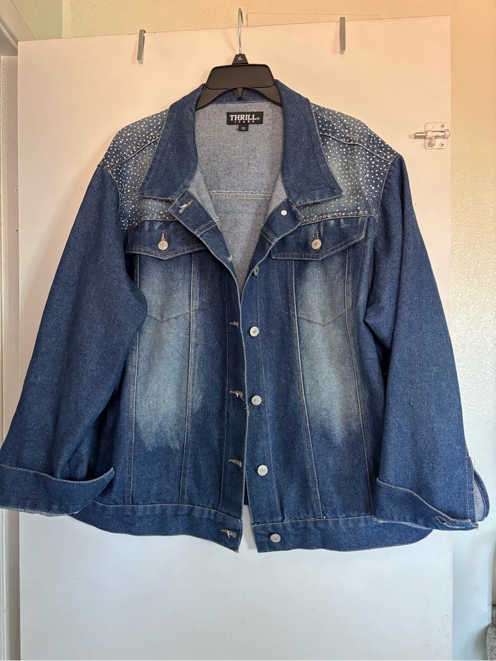 Plus size 2x Thrill Studded Blue Denim Jacket